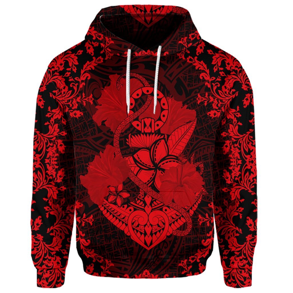 Custom Hawaii Anchor Hibiscus Flower Vintage Hoodie Red - Polynesian Pride