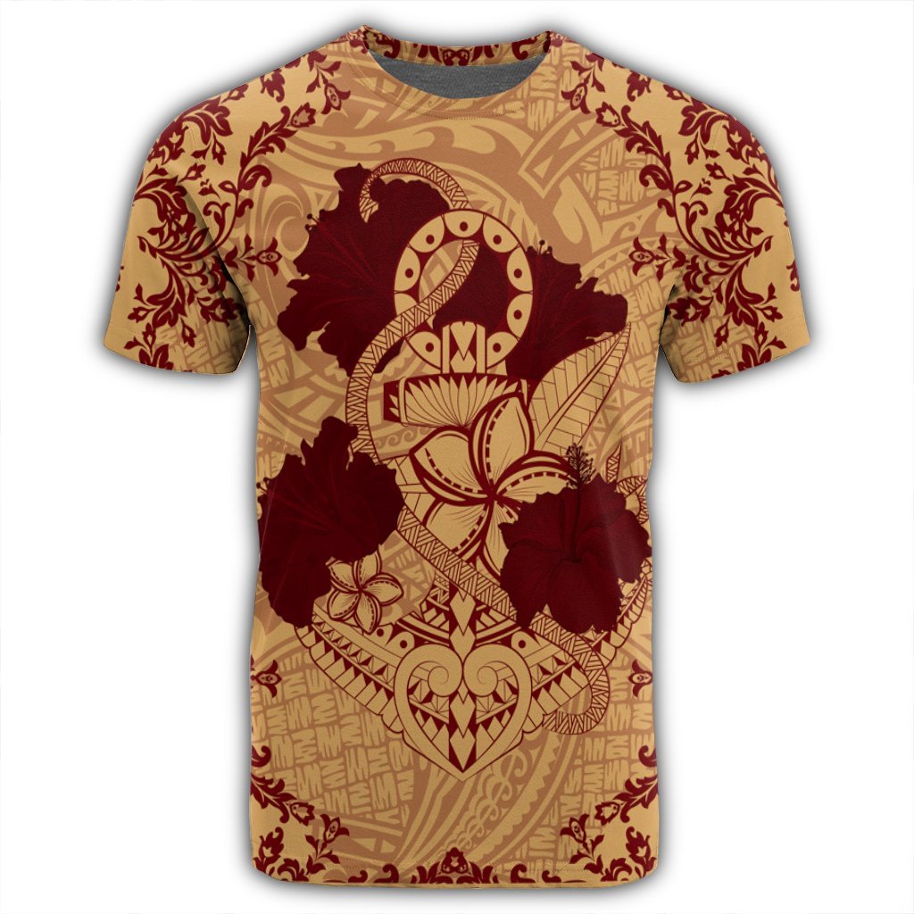 Hawaii Anchor Hibiscus Flower Vintage T Shirt Red Orange - Polynesian Pride