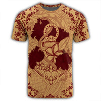 Hawaii Anchor Hibiscus Flower Vintage T Shirt Red Orange - Polynesian Pride