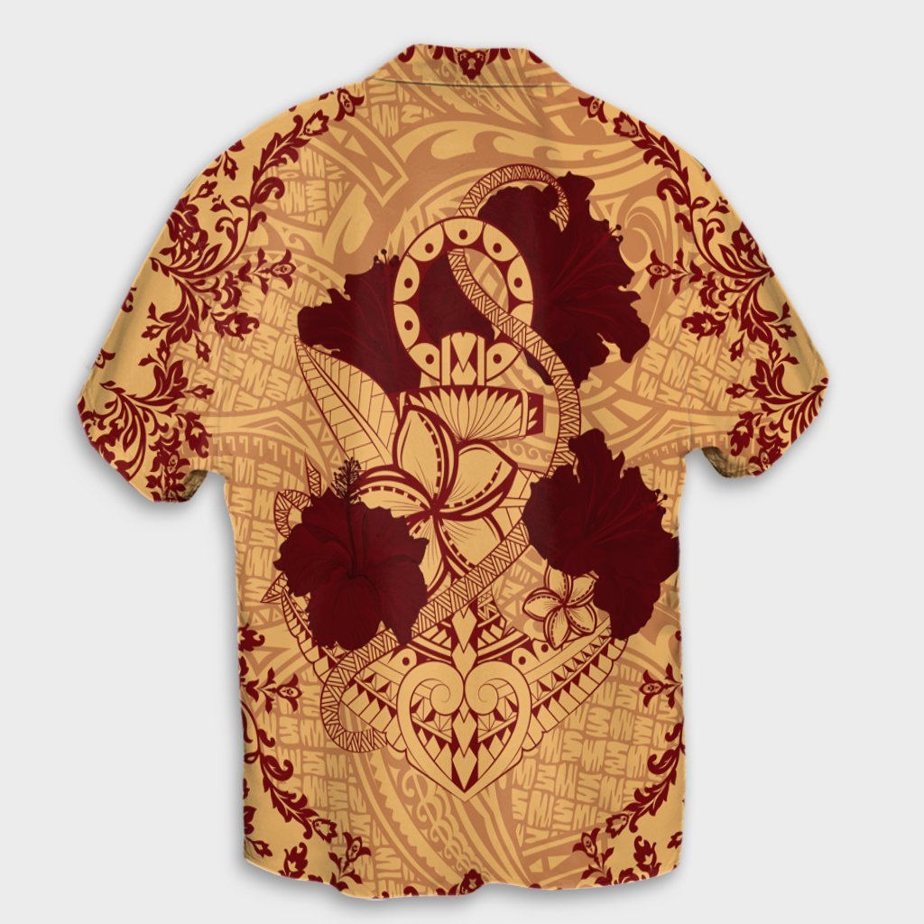Hawaii Anchor Hibiscus Flower Vintage Hawaiian Shirt - AH - Red Orange - Polynesian Pride