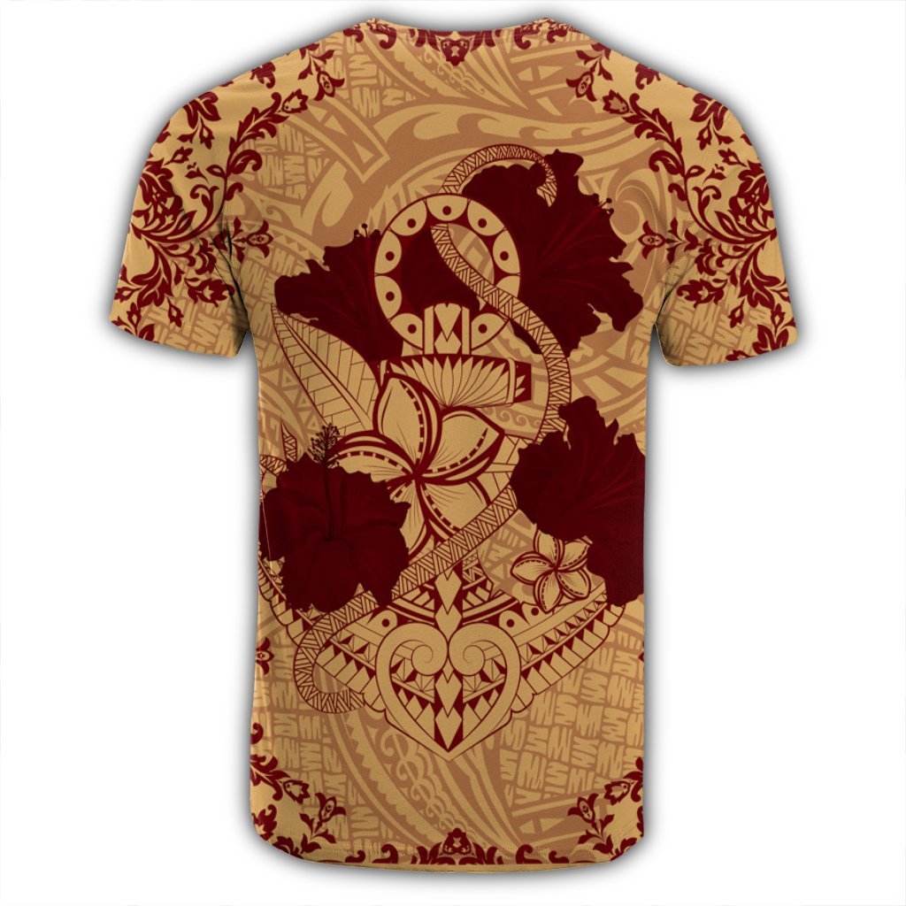 Hawaii Anchor Hibiscus Flower Vintage T Shirt Red Orange - Polynesian Pride