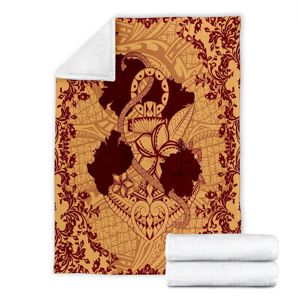 Hawaii Anchor Hibiscus Flower Vintage Premium Blankets - AH - Red Orange - Polynesian Pride