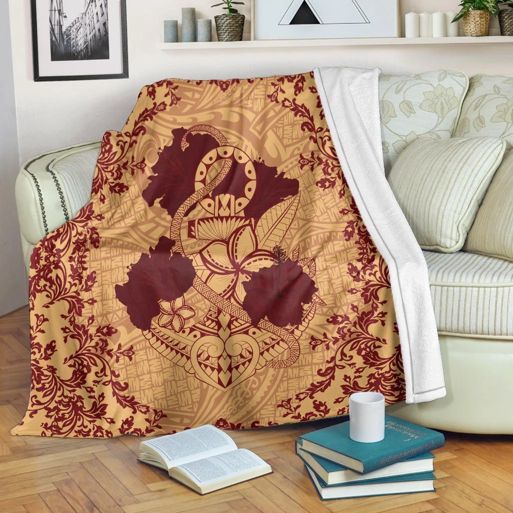 Hawaii Anchor Hibiscus Flower Vintage Premium Blankets - AH - Red Orange White - Polynesian Pride