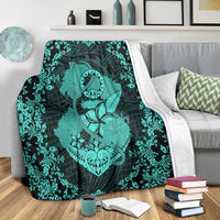 Hawaii Anchor Hibiscus Flower Vintage Premium Blankets - AH - Turquoise - Polynesian Pride