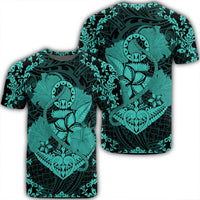 Hawaii Anchor Hibiscus Flower Vintage T Shirt Turquoise Unisex Black - Polynesian Pride