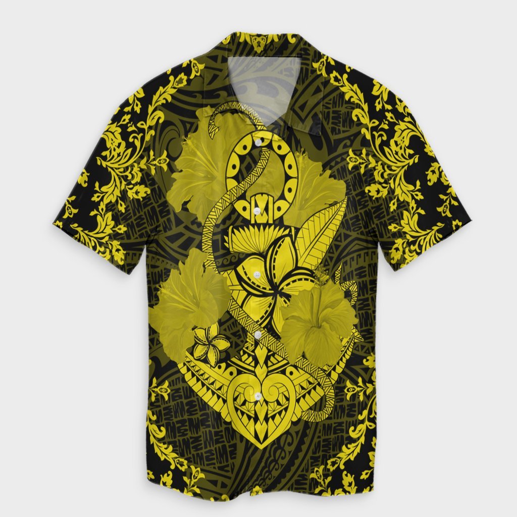 Hawaii Anchor Hibiscus Flower Vintage Hawaiian Shirt - AH - Yellow Unisex Black - Polynesian Pride
