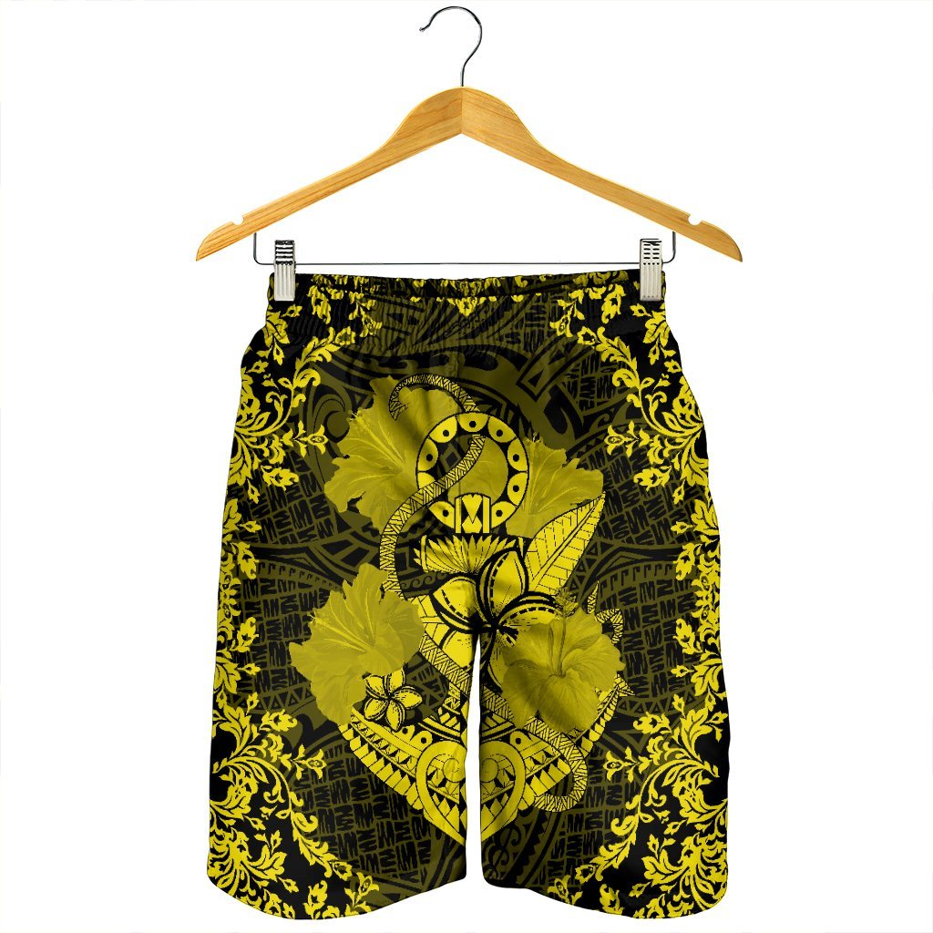 Hawaii Anchor Hibiscus Flower Vintage Men's Shorts - AH - Yellow - Polynesian Pride