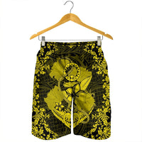 Hawaii Anchor Hibiscus Flower Vintage Men's Shorts - AH - Yellow - Polynesian Pride