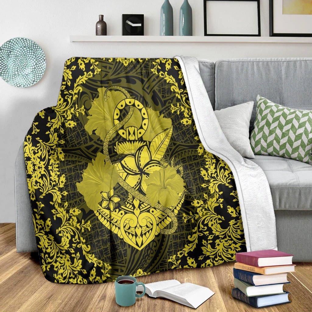 Hawaii Anchor Hibiscus Flower Vintage Premium Blankets - AH - Yellow - Polynesian Pride