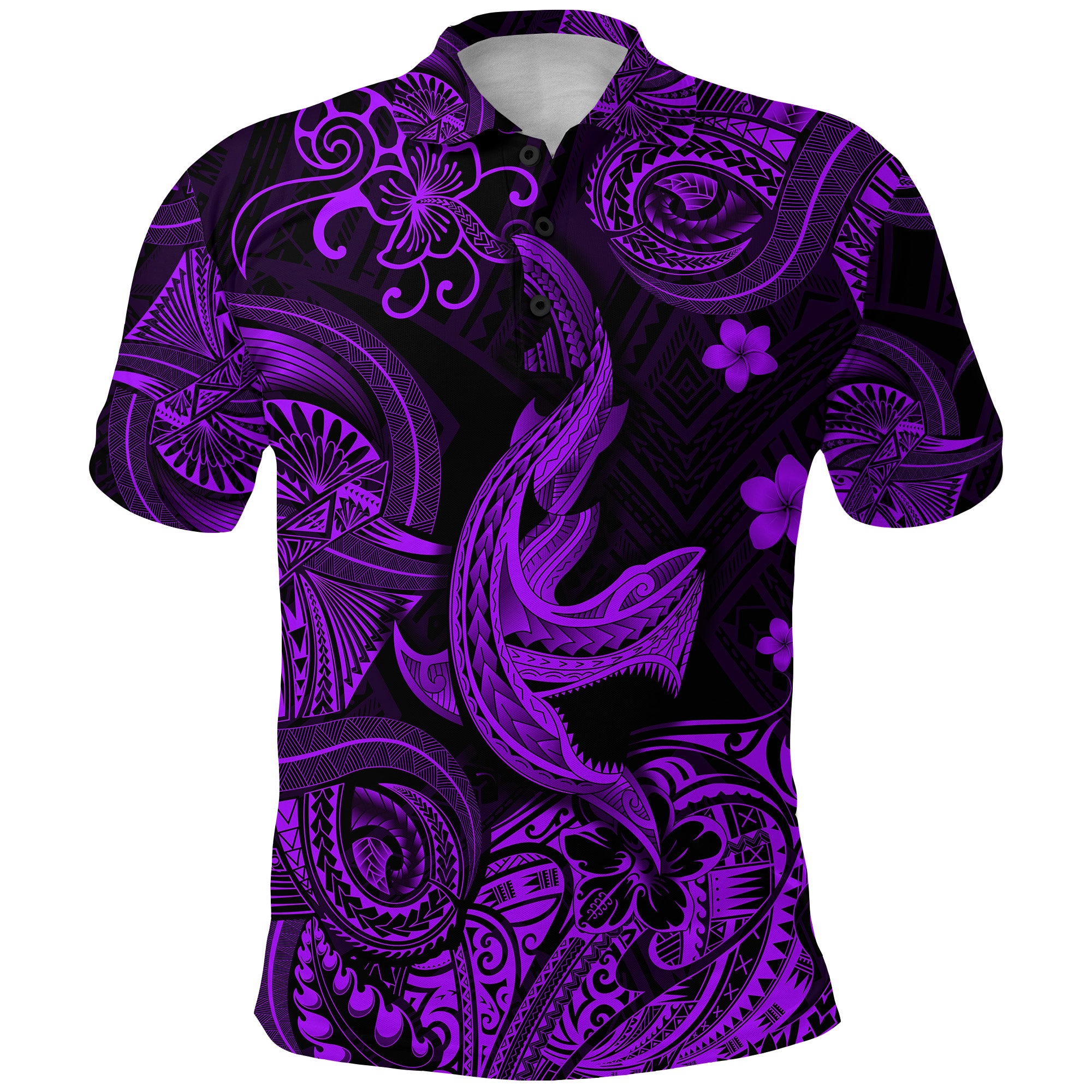 Hawaii Angry Shark Polynesian Polo Shirt Unique Style Purple LT8 Purple - Polynesian Pride