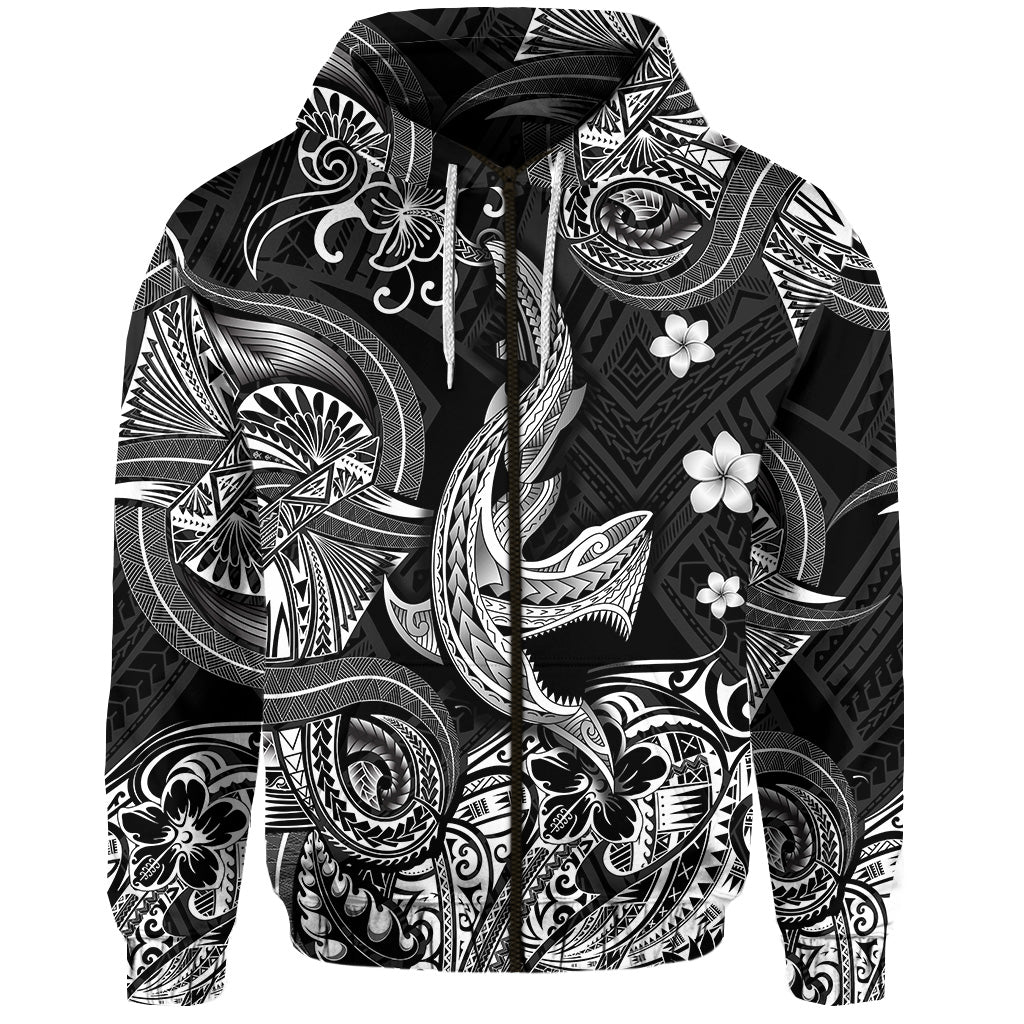 Hawaii Angry Shark Polynesian Zip Hoodie Unique Style Black LT8 - Polynesian Pride