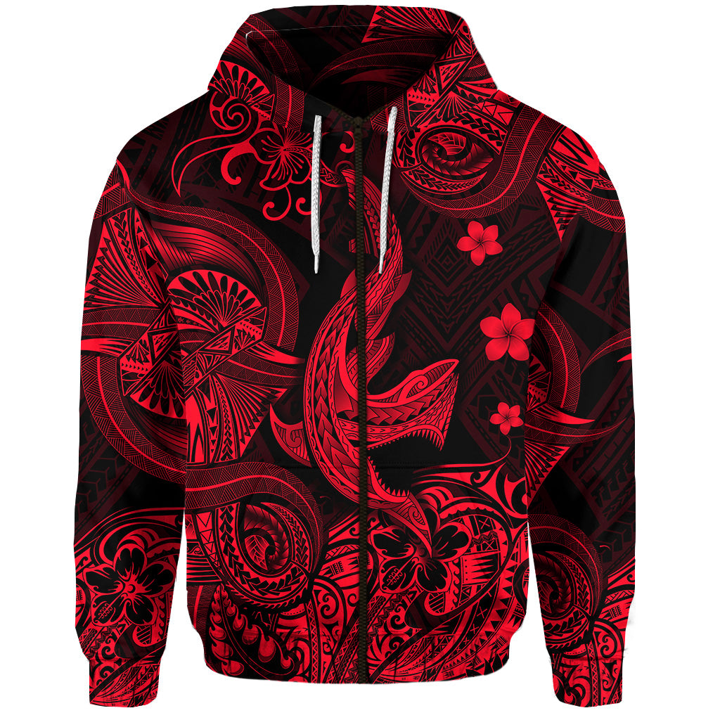 Hawaii Shark Angry Polynesian Zip Hoodie Unique Style Red LT8 - Polynesian Pride