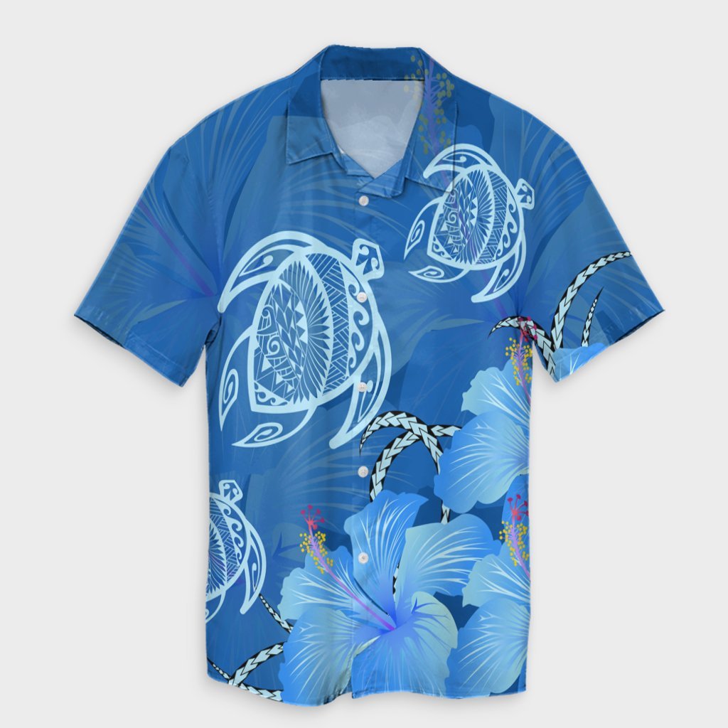 Hawaii Blue Hibiscus Turtle Polynesian Hawaiian Shirt - AH Unisex Black - Polynesian Pride