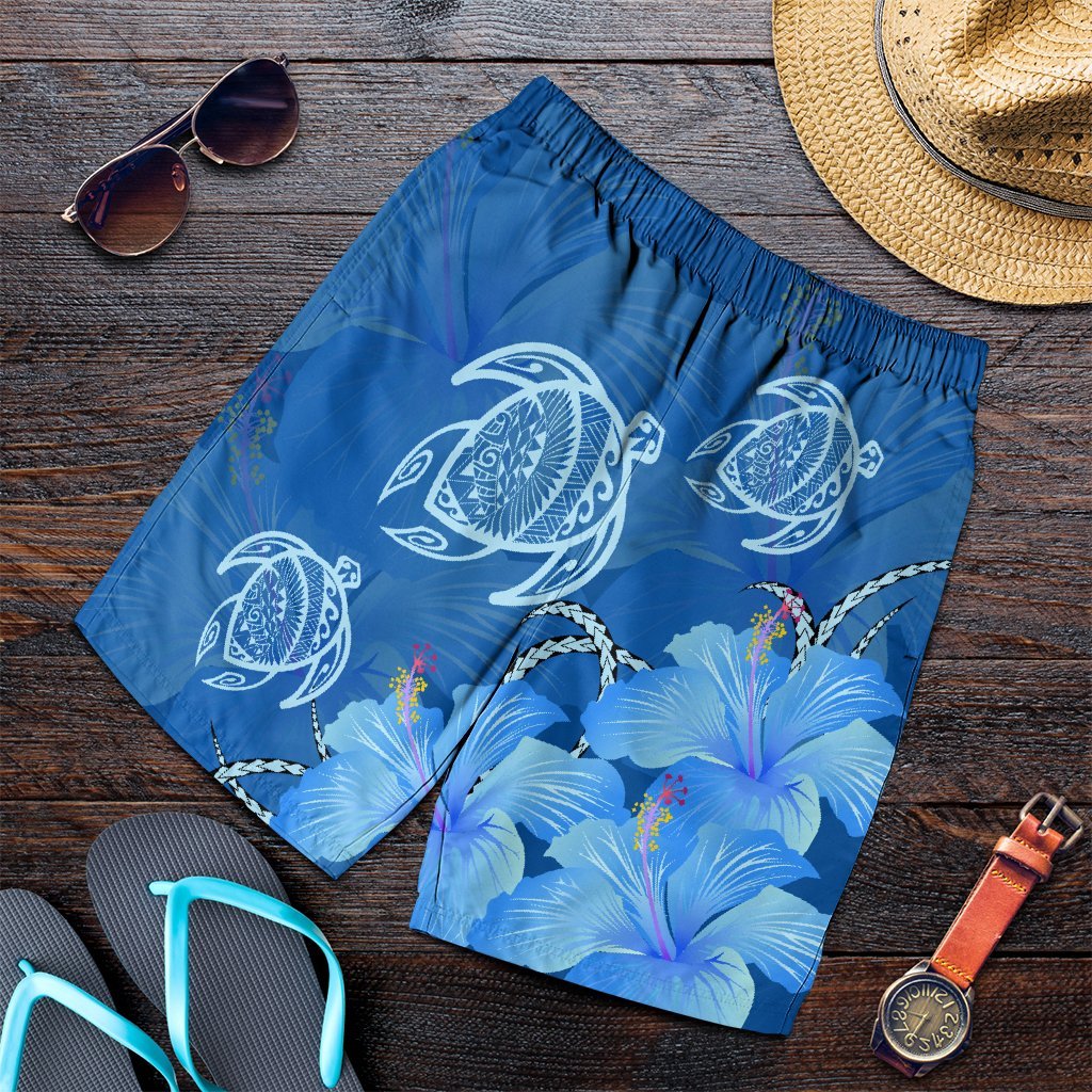 Hawaii Blue Hibiscus Turtle Polynesian Men's Shorts - AH Art - Polynesian Pride