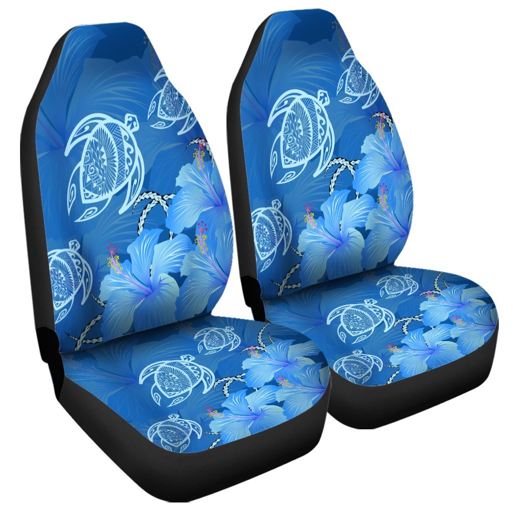 Hawaii Blue Hibiscus Turtle Polynesian Car Seat Covers - AH Universal Fit Black - Polynesian Pride