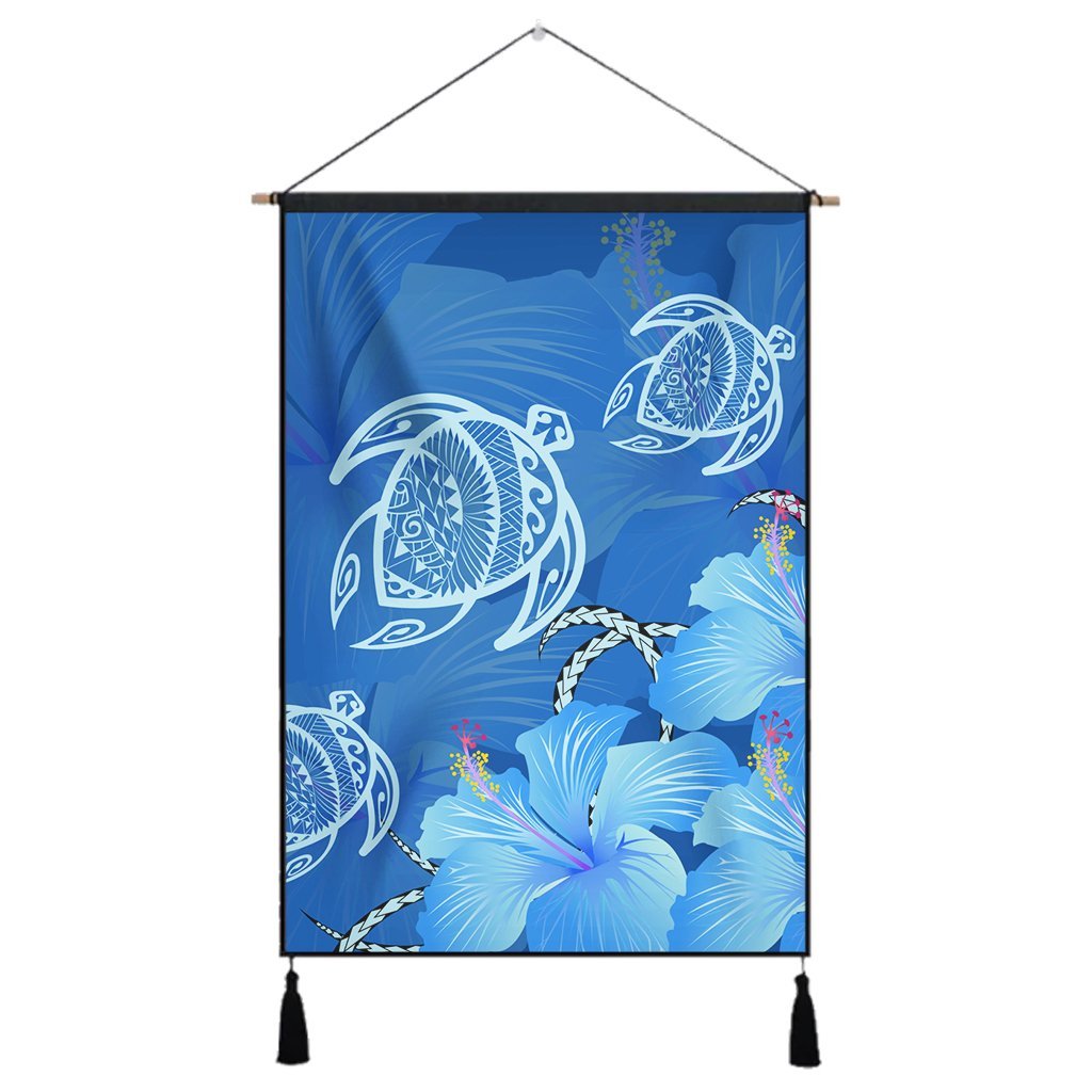 Hawaii Blue Hibiscus Turtle Polynesian Hanging Poster - AH Hanging Poster Cotton And Linen - Polynesian Pride