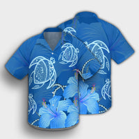 Hawaii Blue Hibiscus Turtle Polynesian Hawaiian Shirt - AH - Polynesian Pride