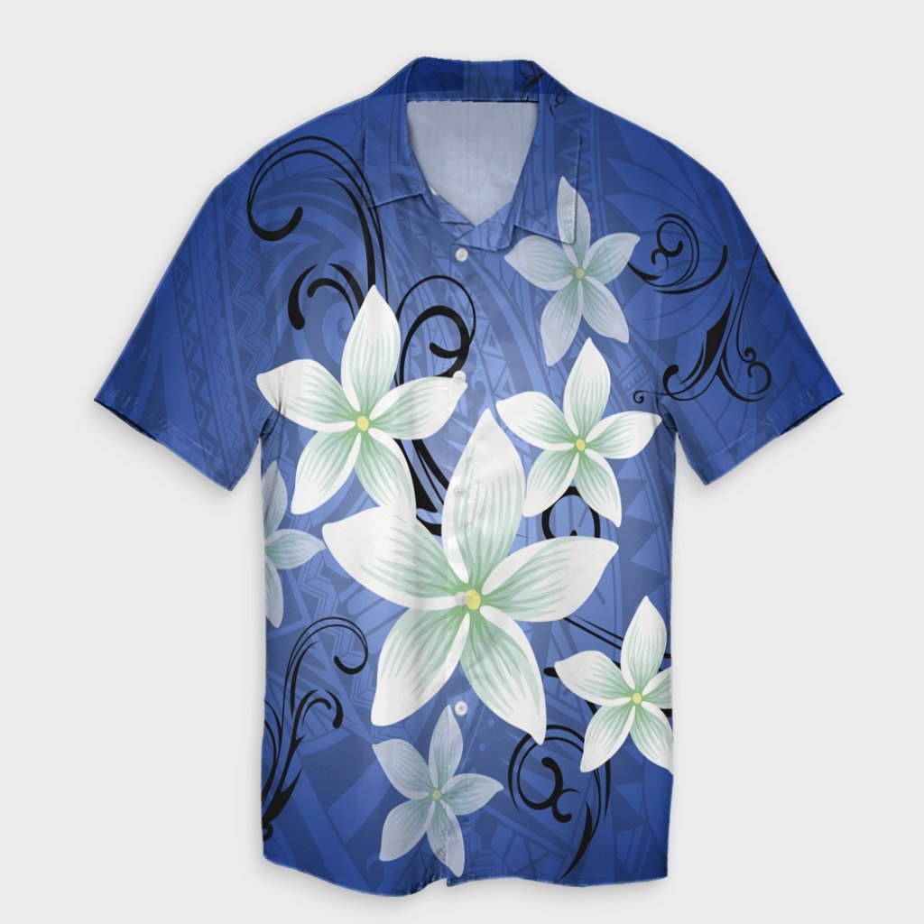 Hawaii Blue Plumeria Hawaiian Shirt - AH Unisex Black - Polynesian Pride