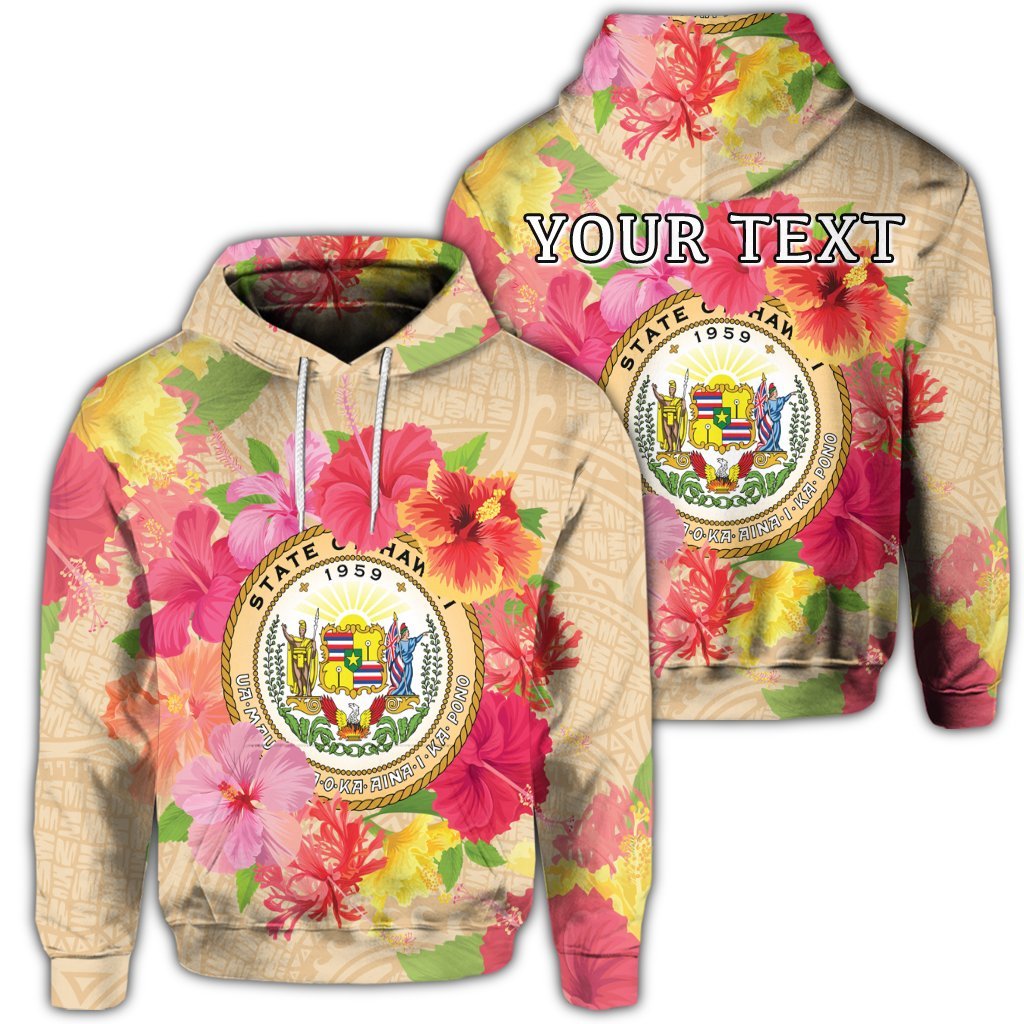 Custom Hawaii Coat of Arm Hibiscus Hoodie Unisex Art - Polynesian Pride