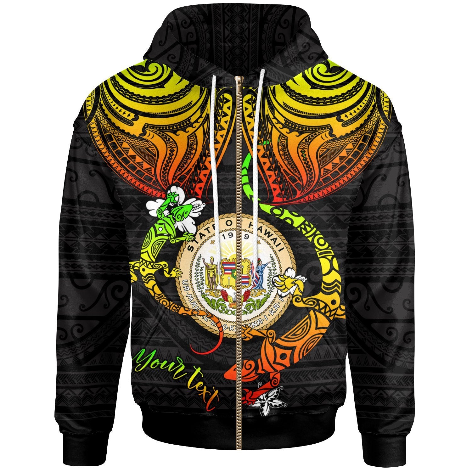 Hawaii Custom Zip up Hoodie Lizard Good Chest Unisex Reggae - Polynesian Pride