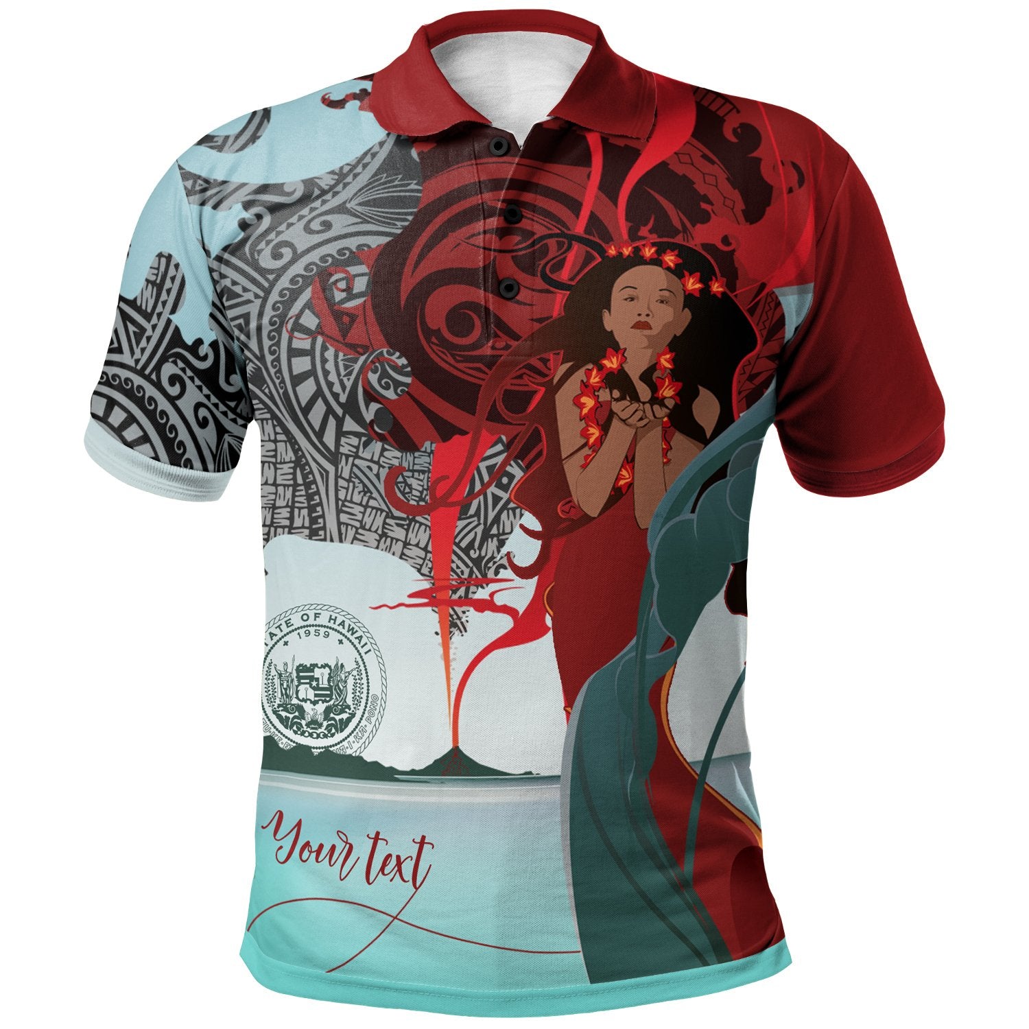 Hawaii Custom Polo Shirt Polynesian Girl Of Volcano Unisex Red - Polynesian Pride