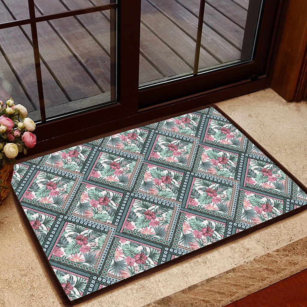 Hawaii Exotic Tropical Flowers In Pastel Colors Hawaii Door Mat Door Mat Black - Polynesian Pride