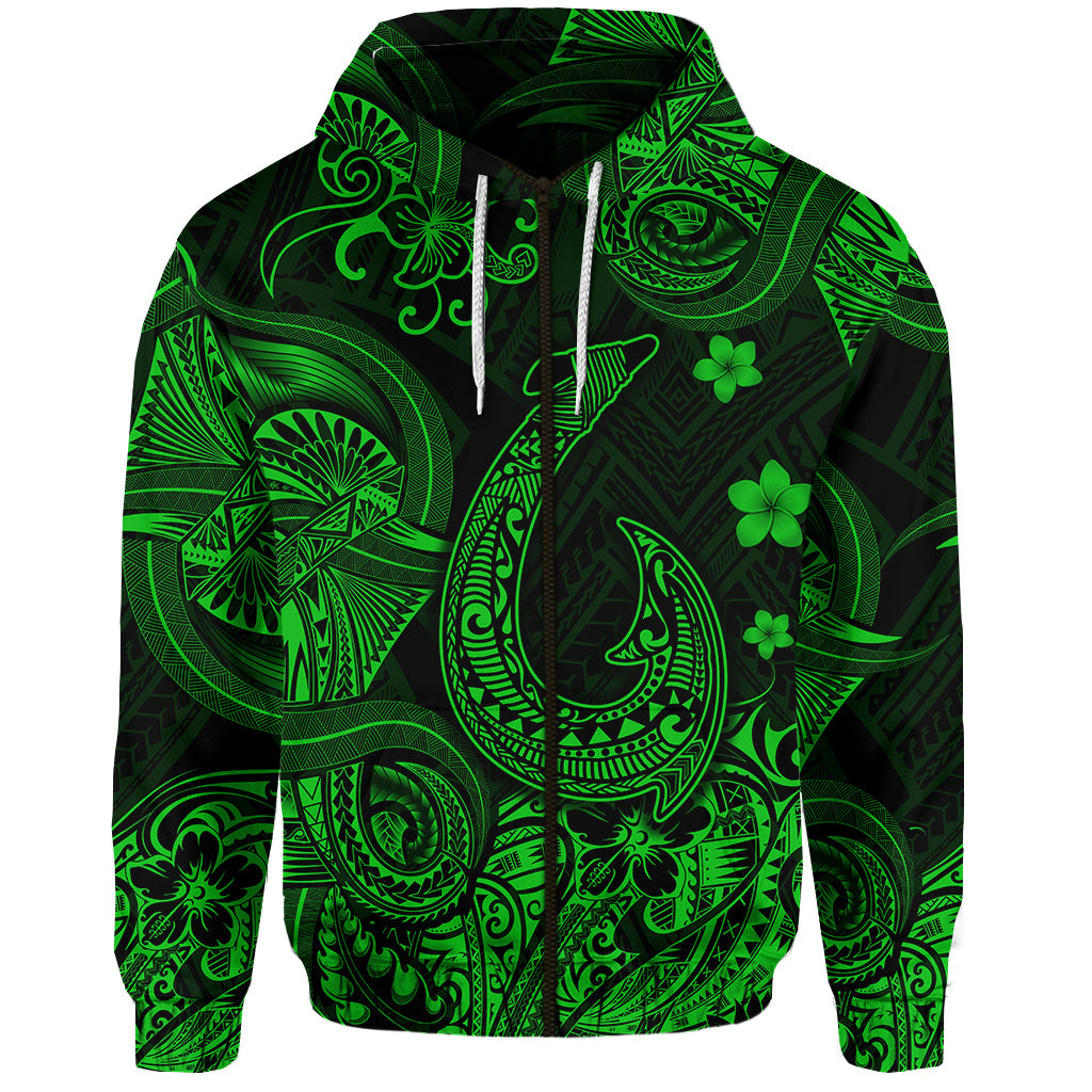 Hawaii Fish Hook Polynesian Zip Hoodie Unique Style Green LT8 - Polynesian Pride