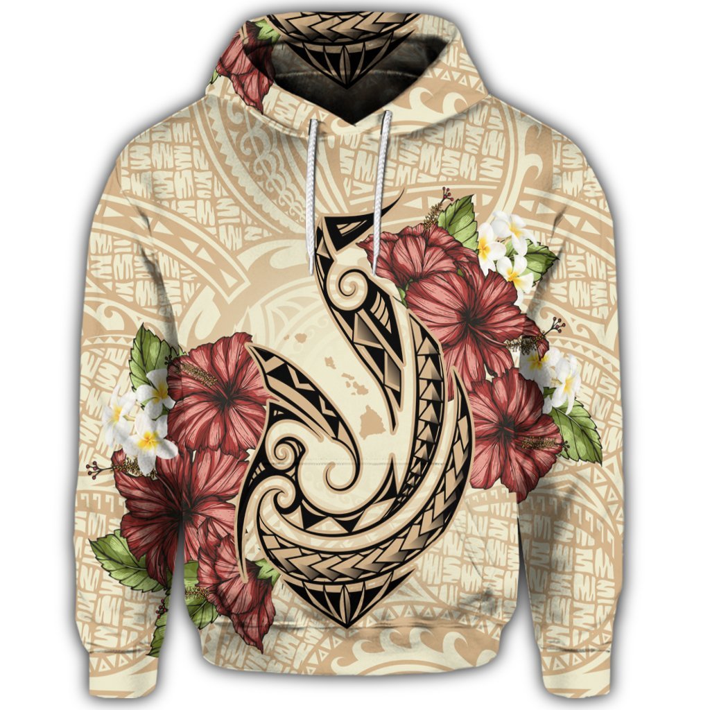 Hawaiian Fish Hook Hibiscus Plumeria Polynesian Hoodie - Polynesian Pride