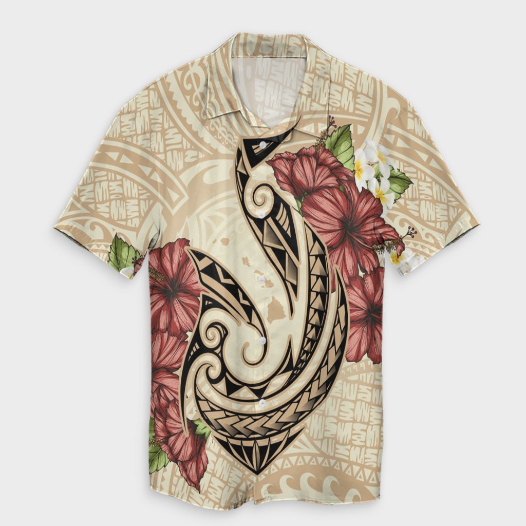 Hawaii Fish Hook Hibiscus Plumeria Polynesian Hawaiian Shirt - AH Unisex Black - Polynesian Pride