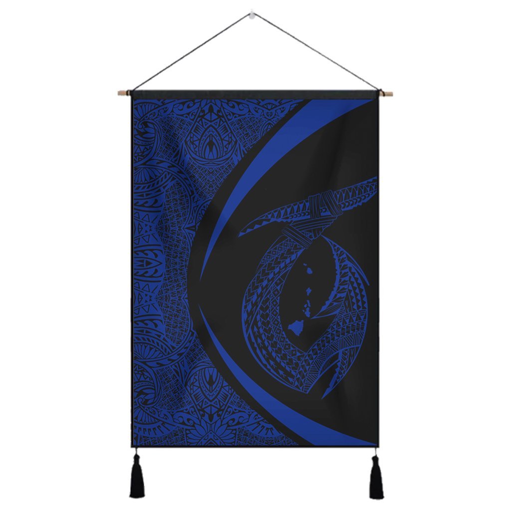 Hawaii Fish Hook Polynesian Hanging Poster - Circle Style Blue - AH Hanging Poster Cotton And Linen - Polynesian Pride