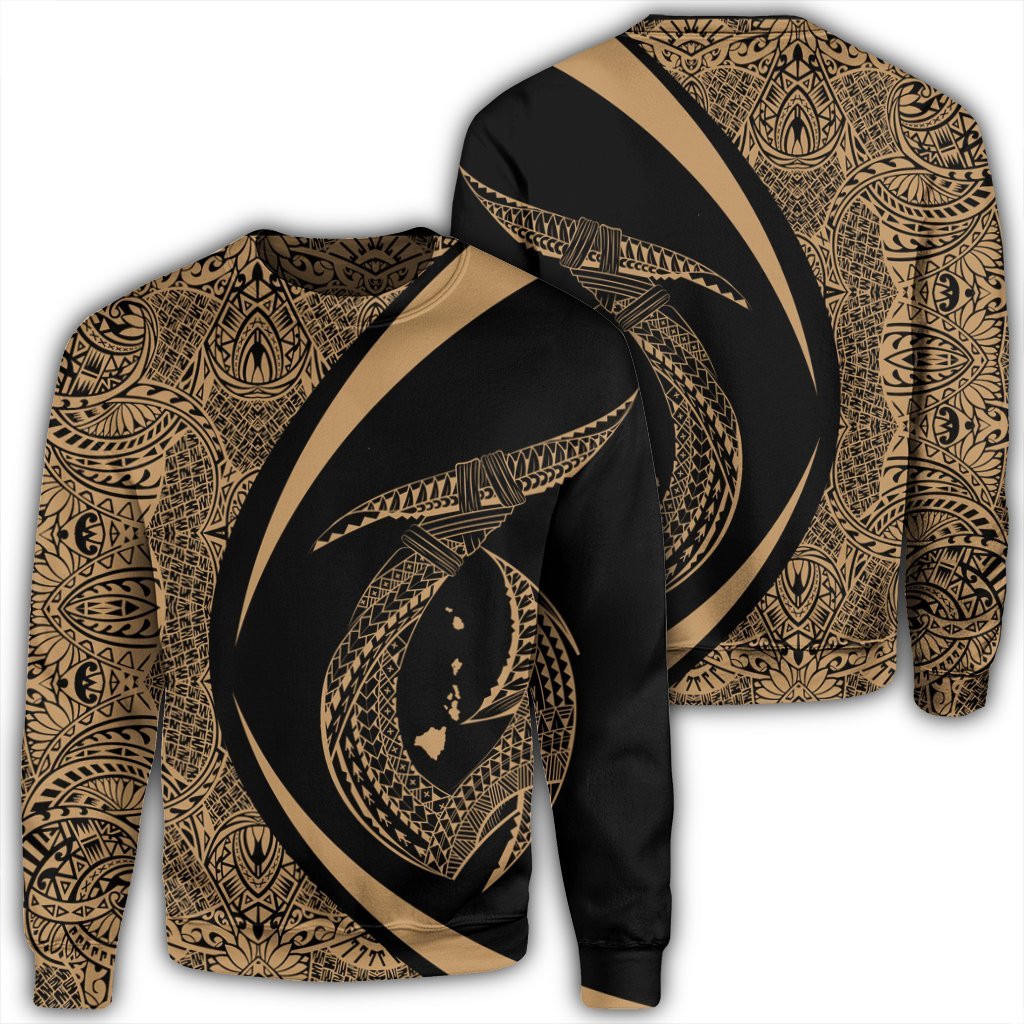 Hawaii Fish Hook Polynesian Sweatshirt - Circle Style Gold - AH Unisex Black - Polynesian Pride