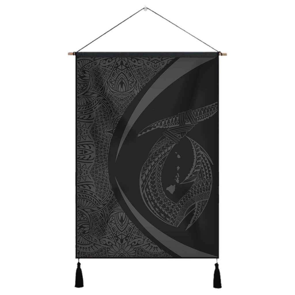 Hawaii Fish Hook Polynesian Hanging Poster - Circle Style Gray - AH Hanging Poster Cotton And Linen - Polynesian Pride