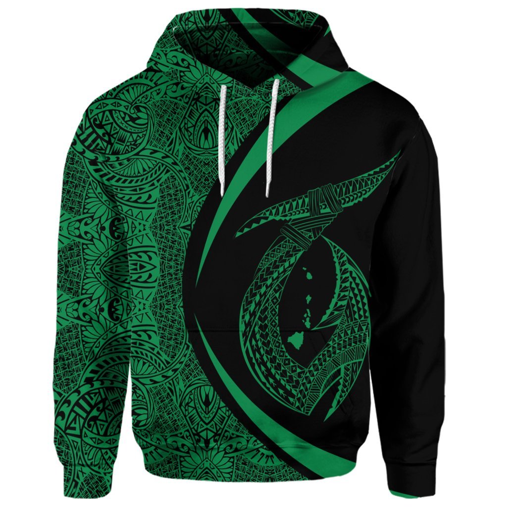 Custom Hawaii Fish Hook Polynesian Hoodie Circle Style Green - Polynesian Pride