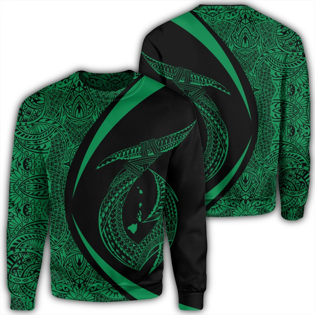 Hawaii Fish Hook Polynesian Sweatshirt - Circle Style Green - AH Unisex Black - Polynesian Pride