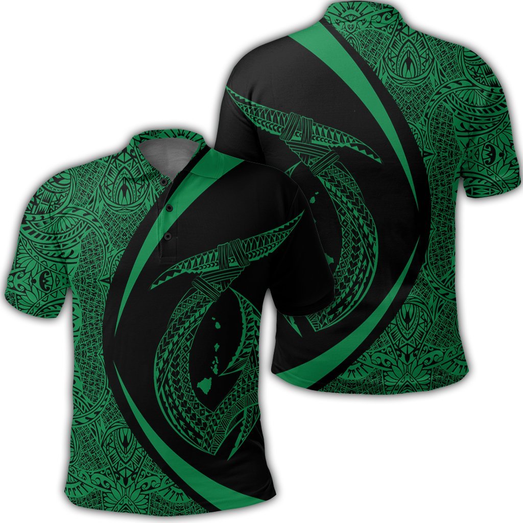 Hawaii Fish Hook Polynesian Polo Shirt Circle Style Green Unisex Black - Polynesian Pride