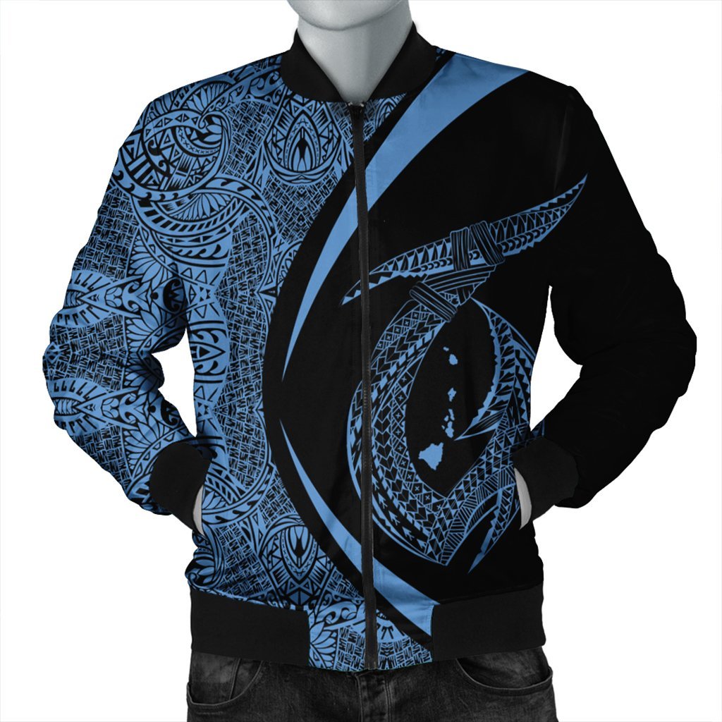 Hawaii Fish Hook Polynesian Bomber Jacket - Circle Style Pastel - AH Black Unisex - Polynesian Pride