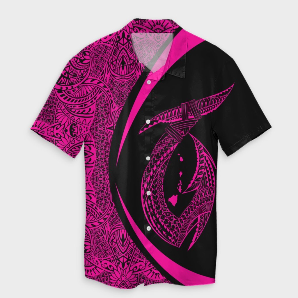 Hawaii Fish Hook Polynesian Hawaiian Shirt - Circle Style Pink - AH Unisex Black - Polynesian Pride