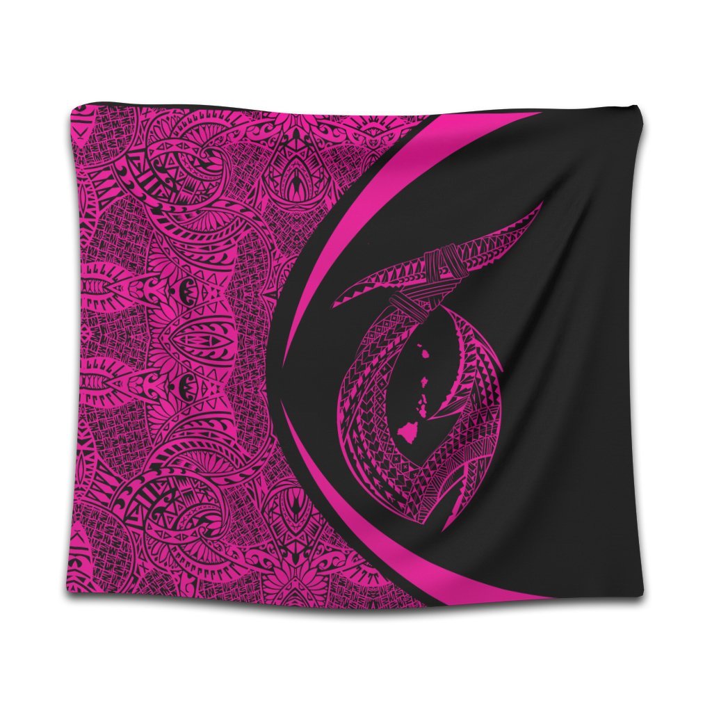 Hawaii Fish Hook Polynesian Tapestry - Circle Style Pink - AH Wall Tapestry Black - Polynesian Pride