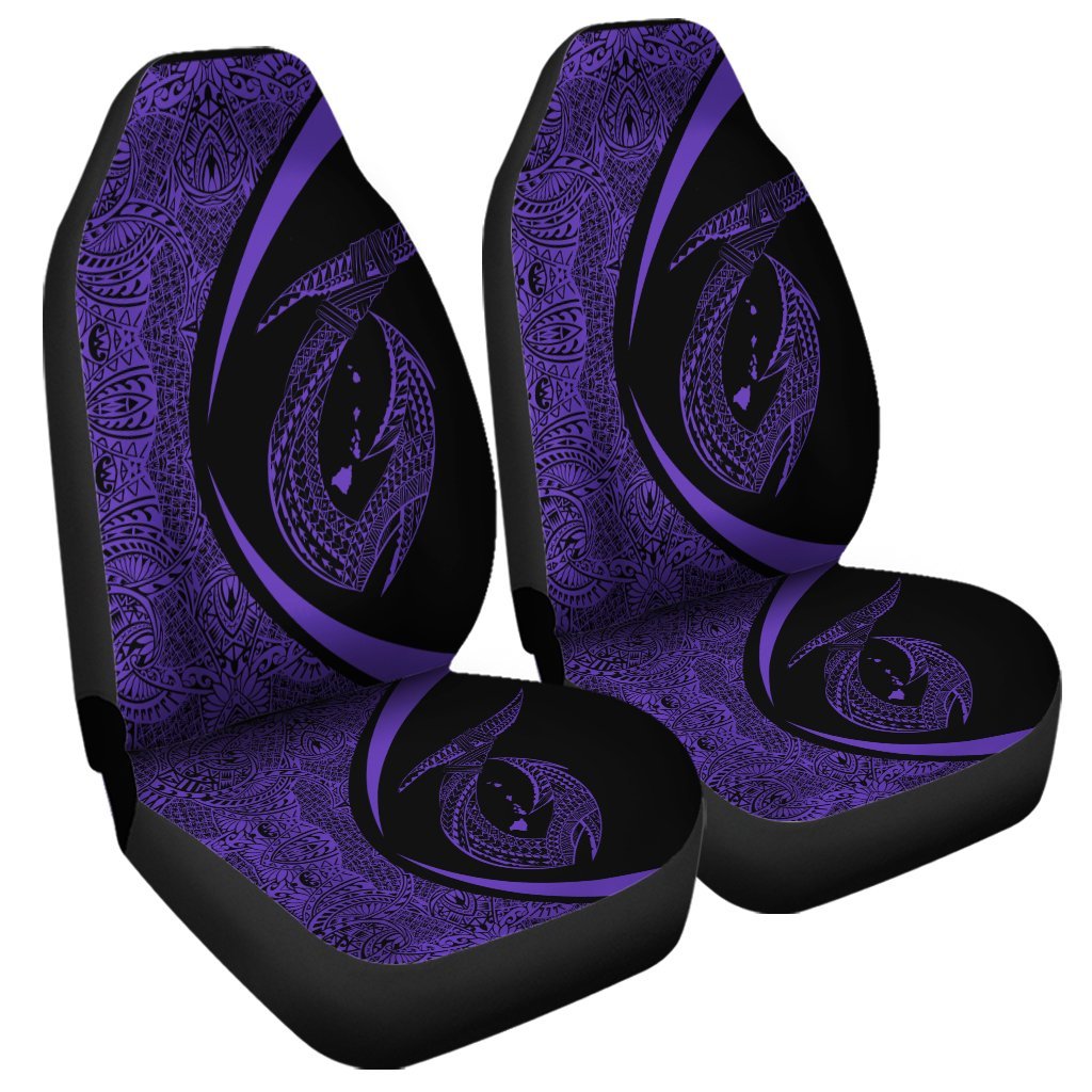 Hawaii Fish Hook Polynesian Car Seat Covers - Circle Style Purple - AH Universal Fit Black - Polynesian Pride