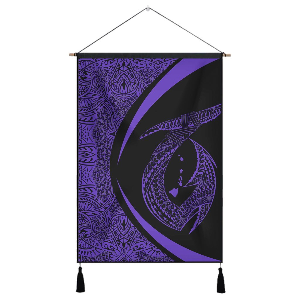 Hawaii Fish Hook Polynesian Hanging Poster - Circle Style Purple - AH Hanging Poster Cotton And Linen - Polynesian Pride