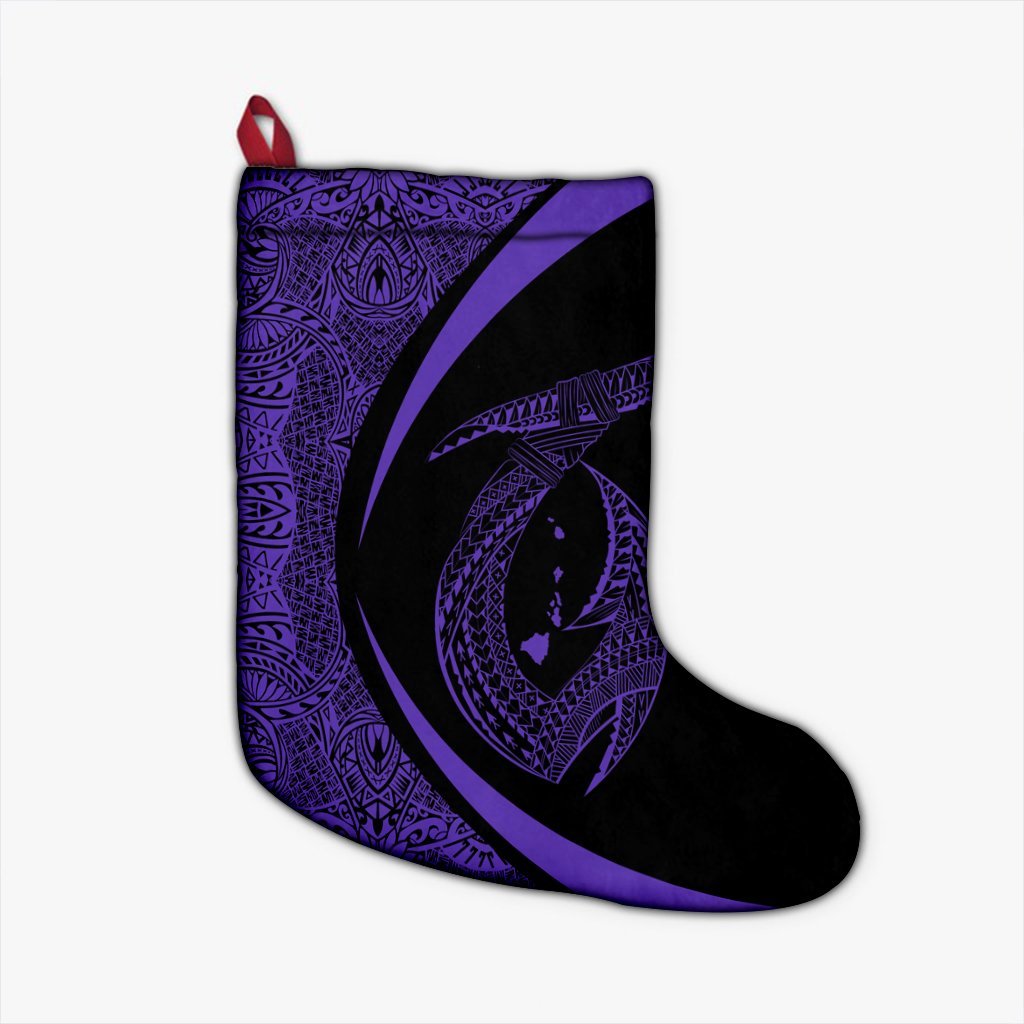 Hawaii Fish Hook Polynesian Christmas Stocking - Circle Style Purple - AH Christmas Stocking 26 X 42 cm Black - Polynesian Pride