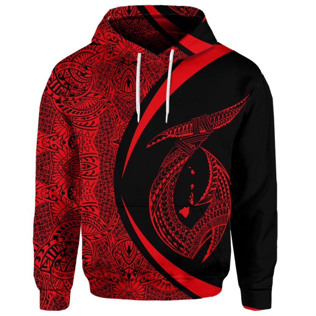 Custom Hawaii Fish Hook Polynesian Hoodie Circle Style Red - Polynesian Pride