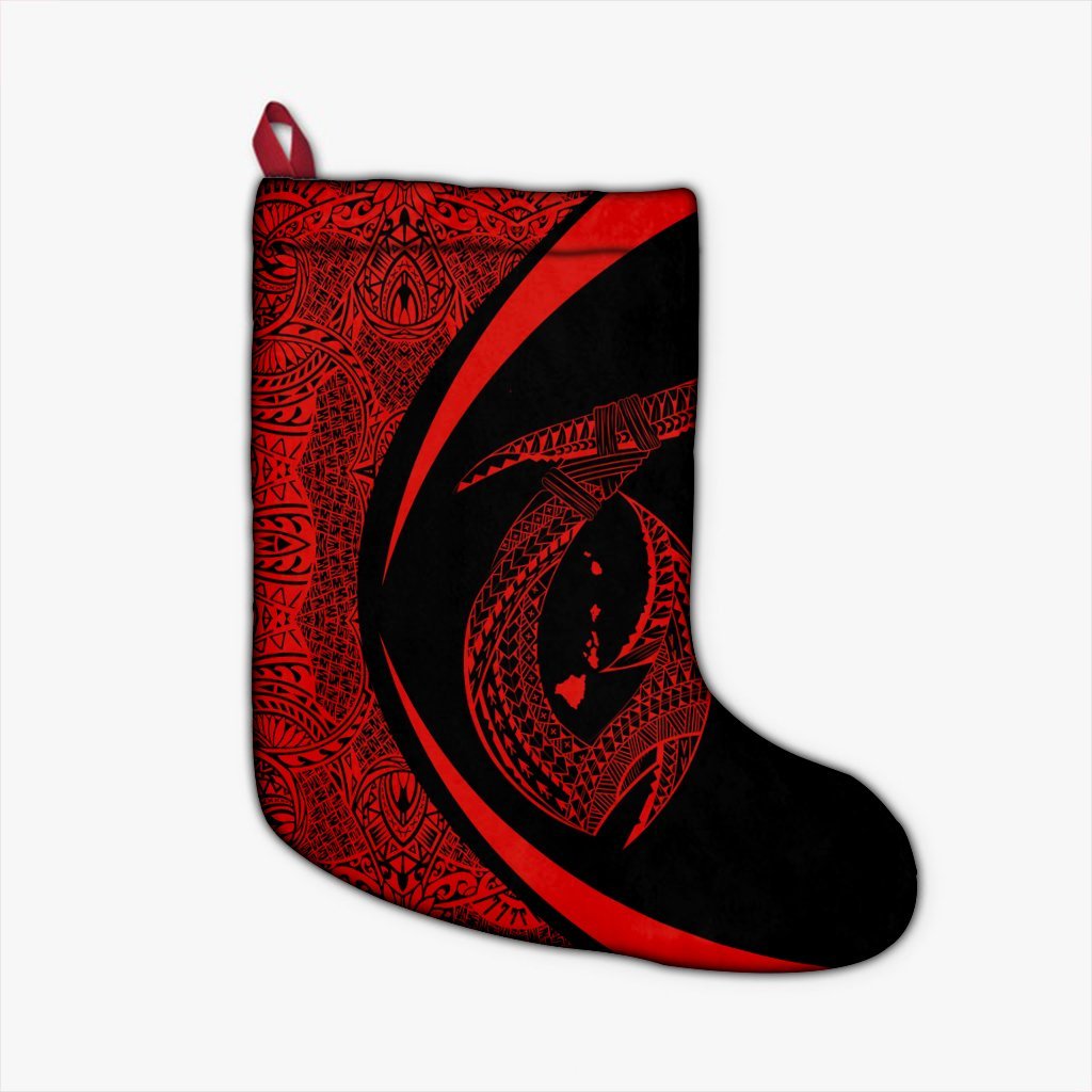 Hawaii Fish Hook Polynesian Christmas Stocking - Circle Style Red - AH Christmas Stocking 26 X 42 cm Black - Polynesian Pride