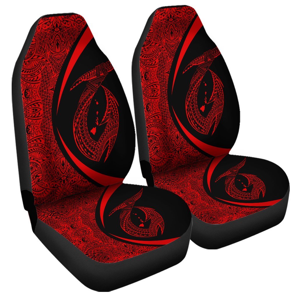 Hawaii Fish Hook Polynesian Car Seat Covers - Circle Style Red - AH Universal Fit Black - Polynesian Pride