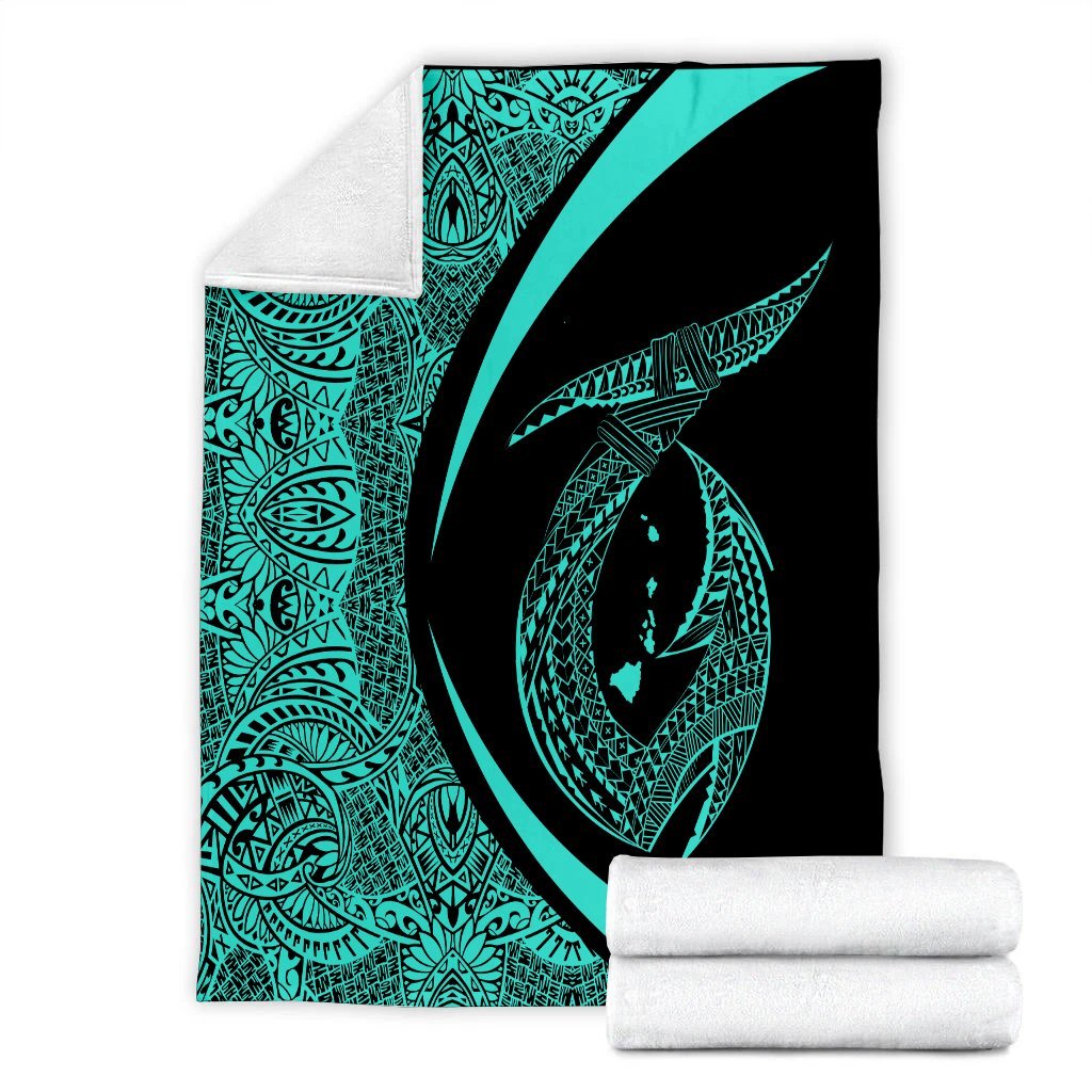 Hawaii Fish Hook Polynesian Premium Blankets - Circle Style Turquoise - AH - Polynesian Pride