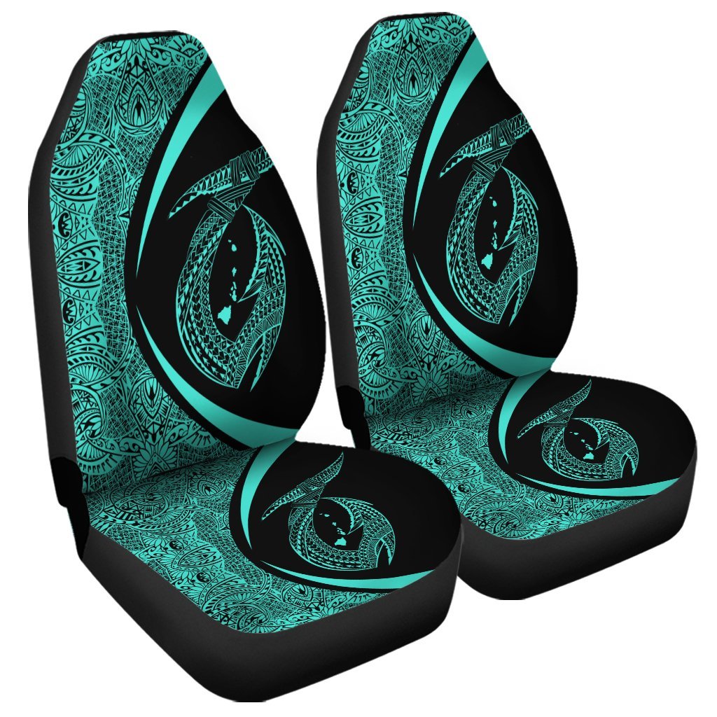 Hawaii Fish Hook Polynesian Car Seat Covers - Circle Style Turquoise - AH Universal Fit Black - Polynesian Pride