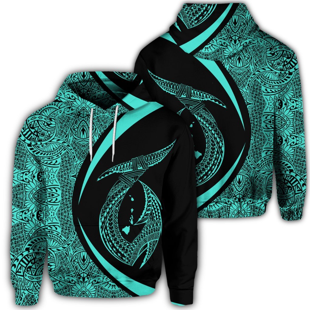 Hawaiian Fish Hook Polynesian Hoodie Circle Style Turquoise Unisex Art - Polynesian Pride