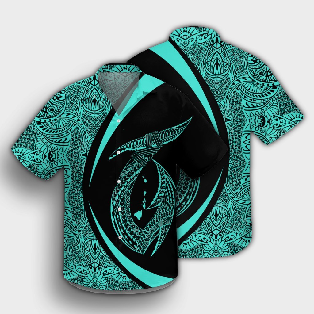 Hawaii Fish Hook Polynesian Hawaiian Shirt - Circle Style Turquoise - AH - Polynesian Pride