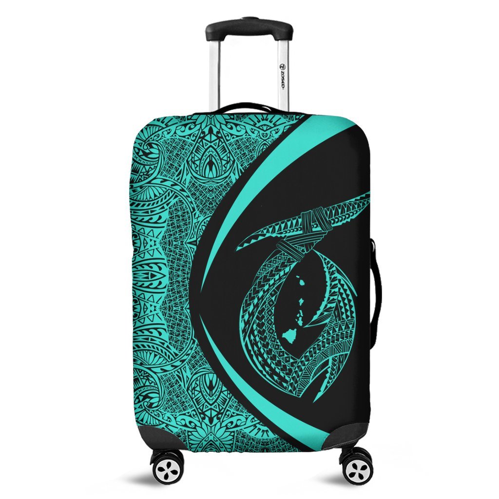 Hawaii Fish Hook Polynesian Luggage Covers - Circle Style Turquoise - AH Black - Polynesian Pride