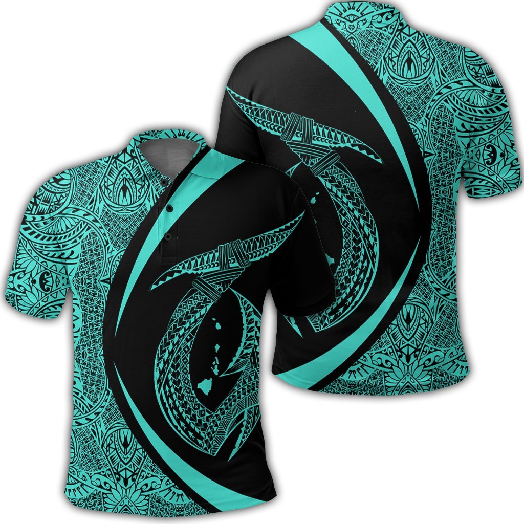 Hawaii Fish Hook Polynesian Polo Shirt Circle Style Turquoise Unisex Black - Polynesian Pride